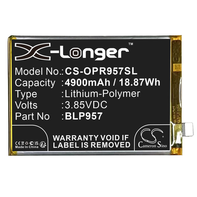 3,87V, Li-Polymer, 4900mAh, Batterie de smartphone compatible avec Oppo, Blp957, Realme 10 5g, Rmx3630, 18,96Wh Mobile, Smartphone Cameron Sino Technology Limited (Smartphone)