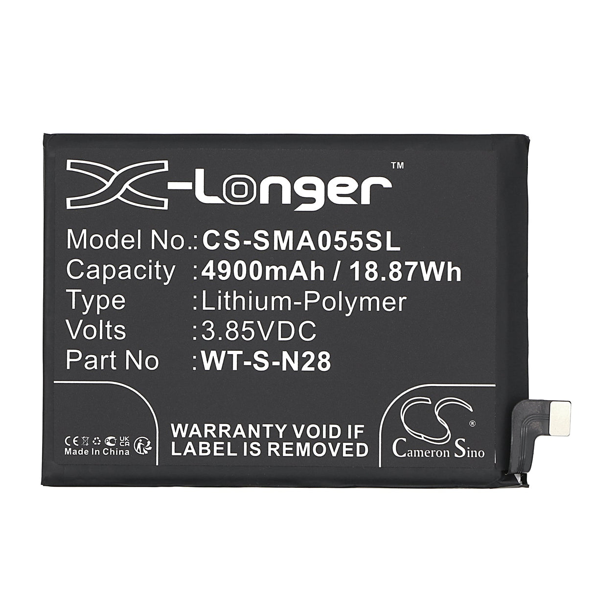 3.85V, Li-Polymer, 4900mAh, SmartPhone battery fits Samsung, Gh81-24241a, Galaxy A05 2023, Sm-a055f, 18.87Wh Mobile, SmartPhone Cameron Sino Technology Limited (Smartphone)