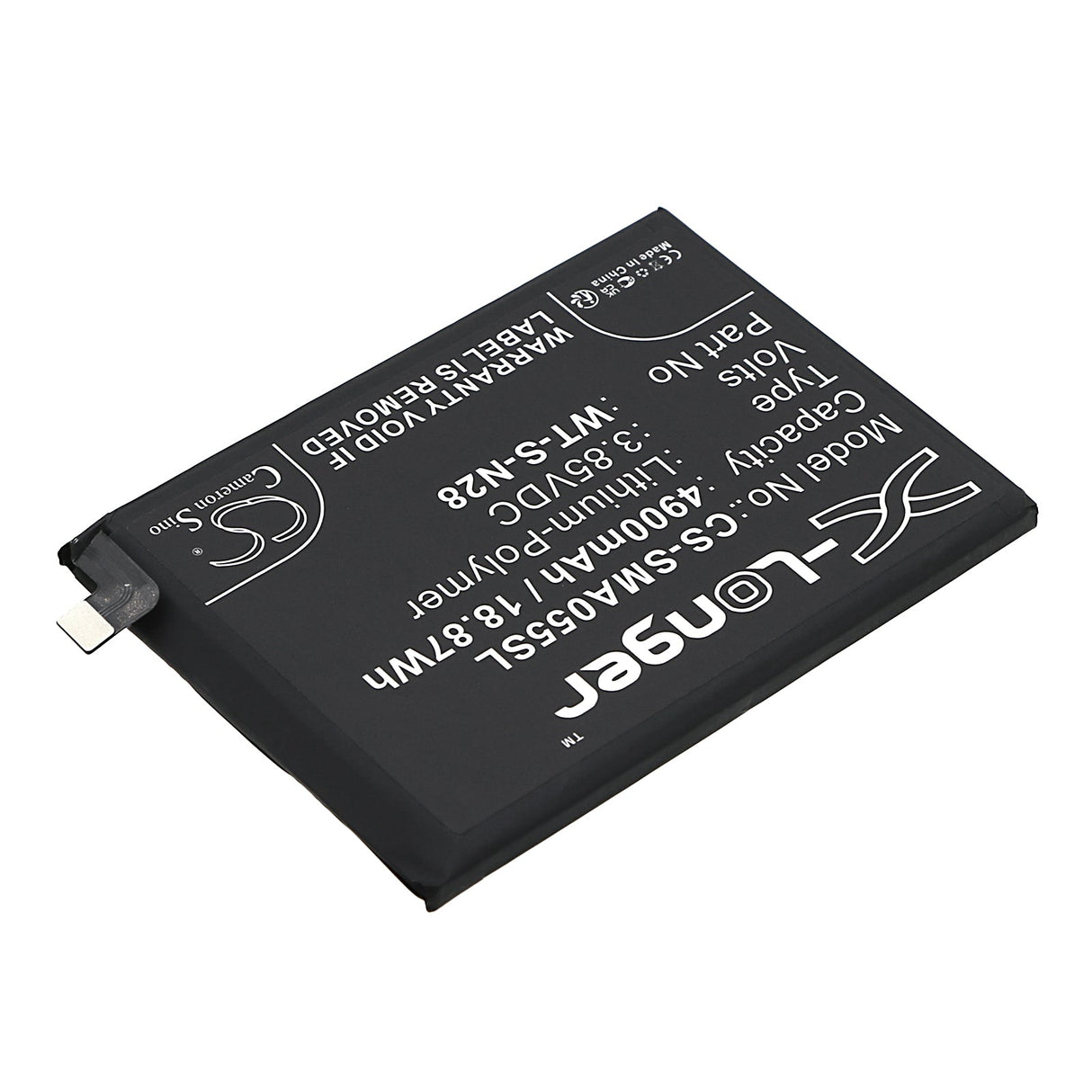 3.85V, Li-Polymer, 4900mAh, SmartPhone battery fits Samsung, Gh81-24241a, Galaxy A05 2023, Sm-a055f, 18.87Wh Mobile, SmartPhone Cameron Sino Technology Limited (Smartphone)