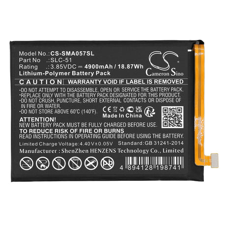 3.85V, Li-Polymer, 4900mAh, SmartPhone battery fits Samsung, Gh81-24363a, Galaxy A05s 2023, Sm-a057f, 18.87Wh Mobile, SmartPhone Cameron Sino Technology Limited (Smartphone)