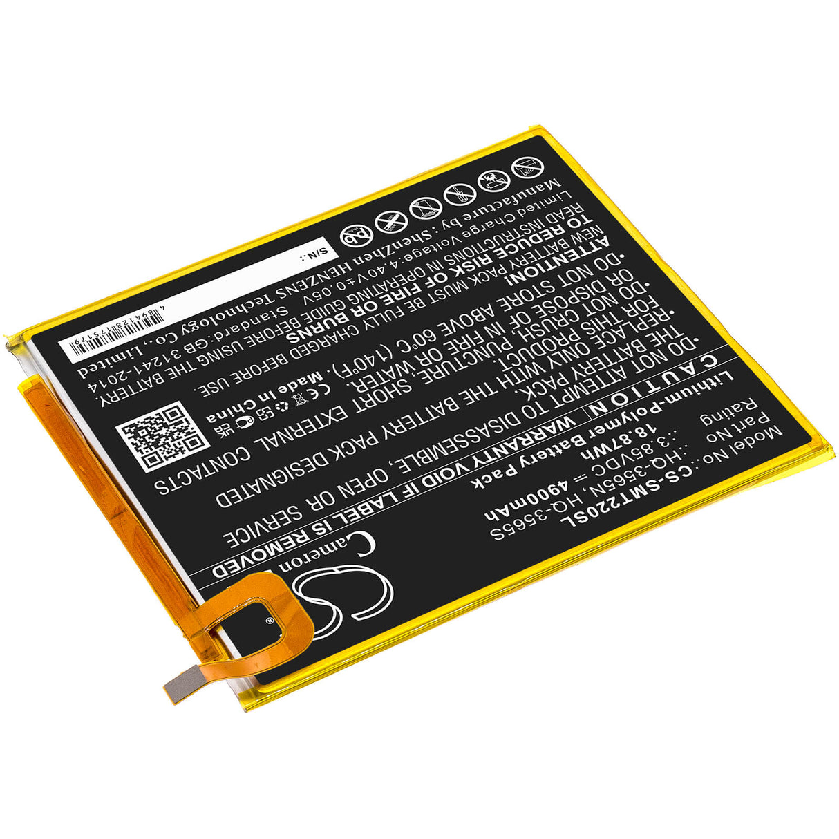 3.85v, Li-polymer, 4900mah, Tablet Battery Fits Samsung, Galaxy Tab A7 Lite, Galaxy Tab A7 Lite 8.7 2021, 18.87wh Tablet Cameron Sino Technology Limited