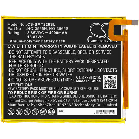 3.85v, Li-polymer, 4900mah, Tablet Battery Fits Samsung, Galaxy Tab A7 Lite, Galaxy Tab A7 Lite 8.7 2021, 18.87wh Tablet Cameron Sino Technology Limited