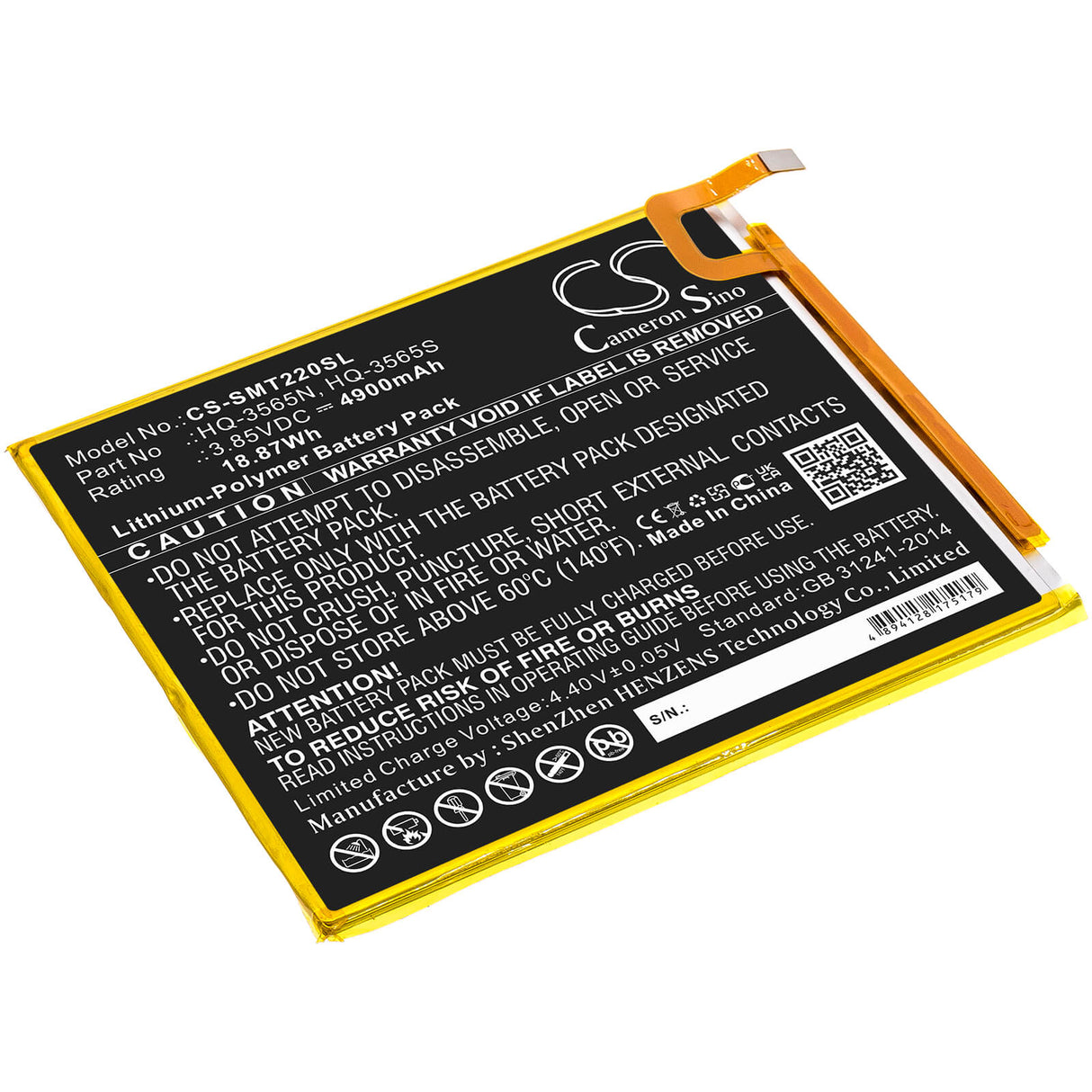 3.85v, Li-polymer, 4900mah, Tablet Battery Fits Samsung, Galaxy Tab A7 Lite, Galaxy Tab A7 Lite 8.7 2021, 18.87wh Tablet Cameron Sino Technology Limited