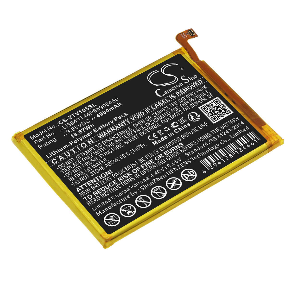 3.85V, Li-Polymer, 4900mAh, SmartPhone battery fits Zte, Li3949t44p8h906450, 8010, Blade 20 Smart, 18.87Wh Mobile, SmartPhone Cameron Sino Technology Limited (Smartphone)