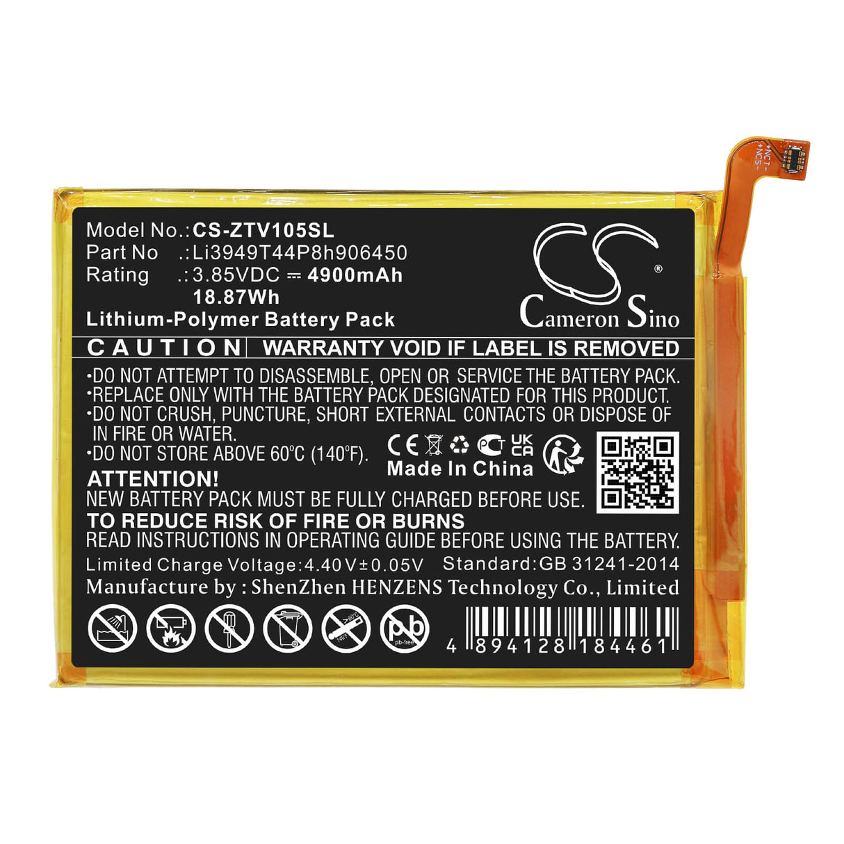 3.85V, Li-Polymer, 4900mAh, SmartPhone battery fits Zte, Li3949t44p8h906450, 8010, Blade 20 Smart, 18.87Wh Mobile, SmartPhone Cameron Sino Technology Limited (Smartphone)