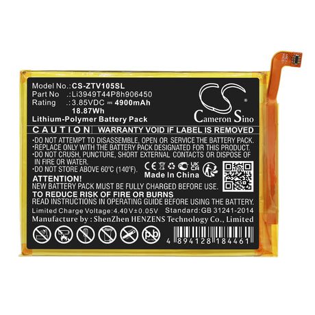 3.85V, Li-Polymer, 4900mAh, SmartPhone battery fits Zte, Li3949t44p8h906450, 8010, Blade 20 Smart, 18.87Wh Mobile, SmartPhone Cameron Sino Technology Limited (Smartphone)