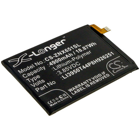 3.85V, Li-Polymer, 4900mAh, SmartPhone battery fits Zte, Li3950t44p8h926251, Nubia Play, Nubia Play 5g, 18.87Wh Mobile, SmartPhone Cameron Sino Technology Limited (Smartphone)