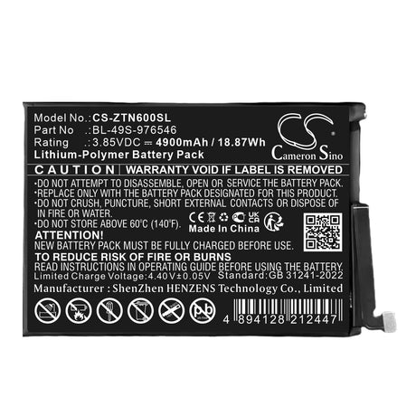 3,85V, Li-Polymer, 4900mAh, Mobile, Batterie de smartphone compatible avec Zte, Blade V60 Vita, Nubia V60, 18,87Wh Mobile, Smartphone Cameron Sino Technology Limited (Smartphone)