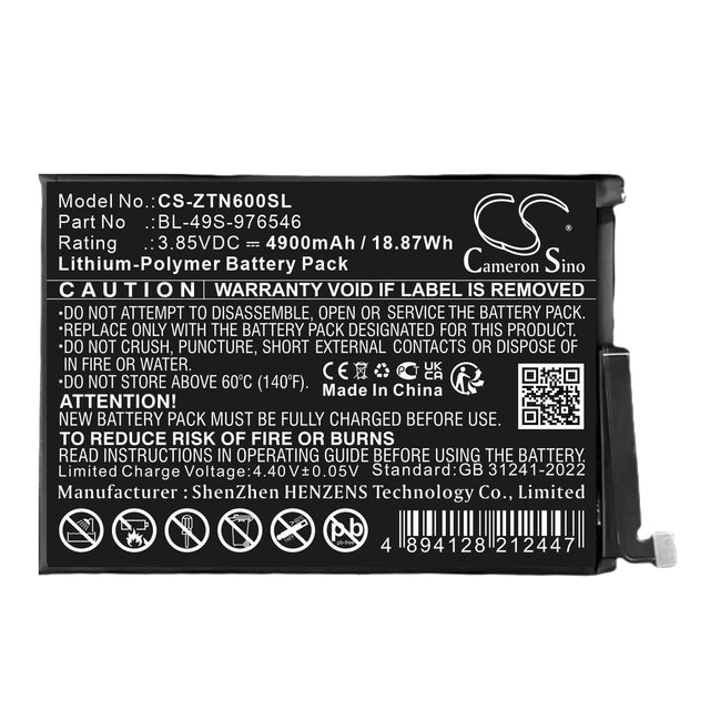 3,85V, Li-Polymer, 4900mAh, Mobile, Batterie de smartphone compatible avec Zte, Blade V60 Vita, Nubia V60, 18,87Wh Mobile, Smartphone Cameron Sino Technology Limited (Smartphone)