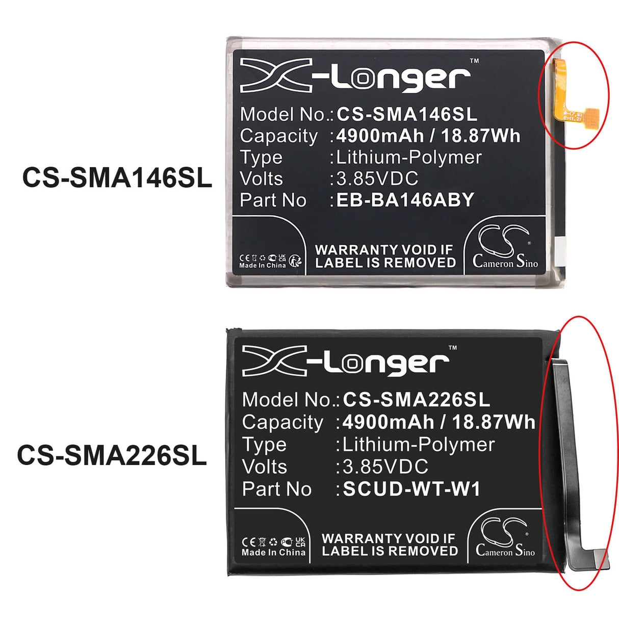 3.85V, Li-Polymer, 4900mAh, SmartPhone battery fits Samsung, Eb-ba146aby, Galaxy A14 5g, Galaxy A14 5g 2023, 18.87Wh Mobile, SmartPhone Cameron Sino Technology Limited (Smartphone)
