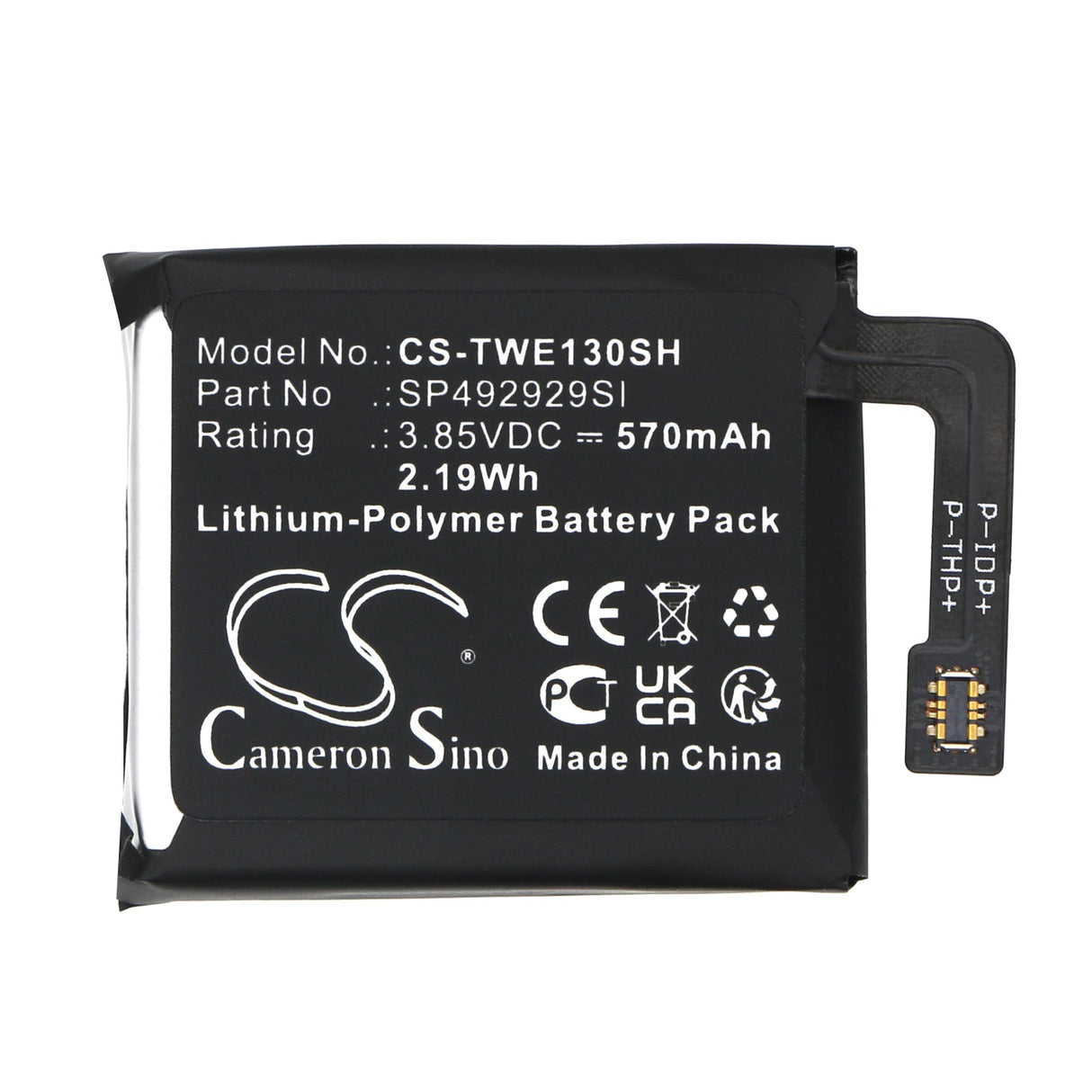 3.85V, Li-Polymer, 570mAh, Smartwatch battery fits Ticwatch, Pro 3, 2.19Wh Smartwatch Cameron Sino Technology Limited