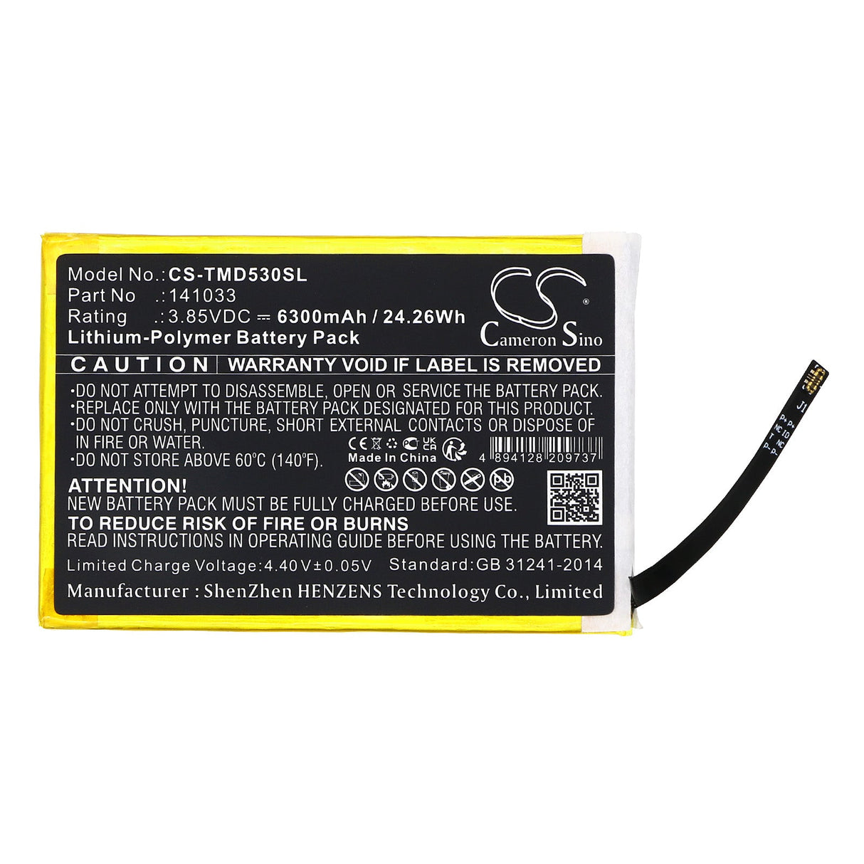 3.85V, Li-Polymer, 6300mAh, Hotspot battery fits T-mobile, 141033, D53, 24.26Wh Hotspot Cameron Sino Technology Limited