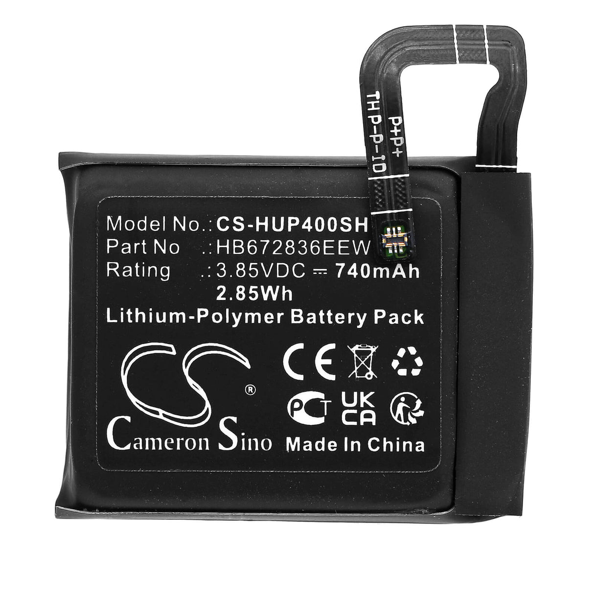 3.85V, Li-Polymer, 740mAh, Smartwatch battery fits Huawei, Hb672836eew, Watch 4s, Watch 4x, 2.85Wh Smartwatch Cameron Sino Technology Limited