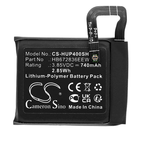3.85V, Li-Polymer, 740mAh, Smartwatch battery fits Huawei, Hb672836eew, Watch 4s, Watch 4x, 2.85Wh Smartwatch Cameron Sino Technology Limited
