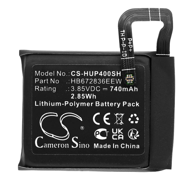 3.85V, Li-Polymer, 740mAh, Smartwatch battery fits Huawei, Hb672836eew, Watch 4s, Watch 4x, 2.85Wh Smartwatch Cameron Sino Technology Limited