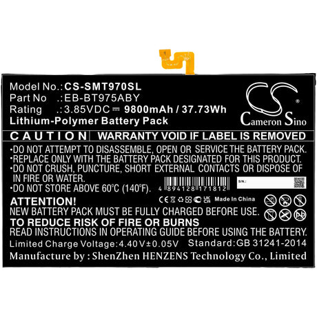 3.85V, Li-Polymer, 9800mAh, Tablet battery fits Samsung, Eb-bt975aby, Galaxy Tab S7 Fe 5g, Galaxy Tab S7 Plus 12.4, 37.73Wh Tablet Cameron Sino Technology Limited