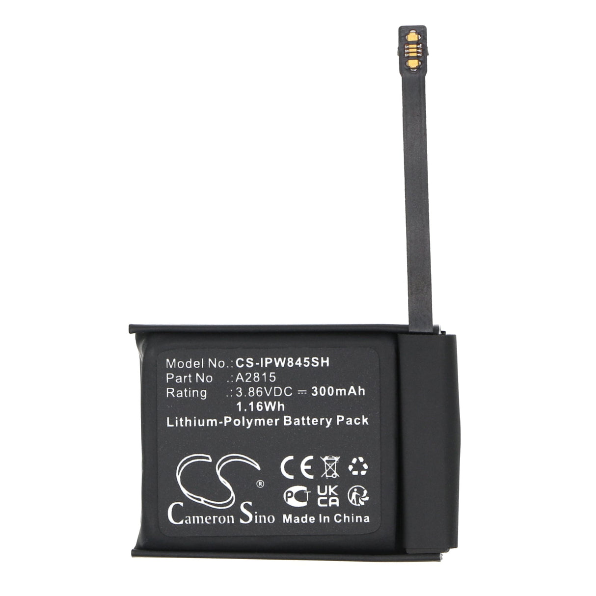 3.86V, Li-Polymer, 300mAh, Smartwatch Battery fits Apple, Watch Series S8 45mm, 1.16Wh Smartwatch Cameron Sino Technology Limited