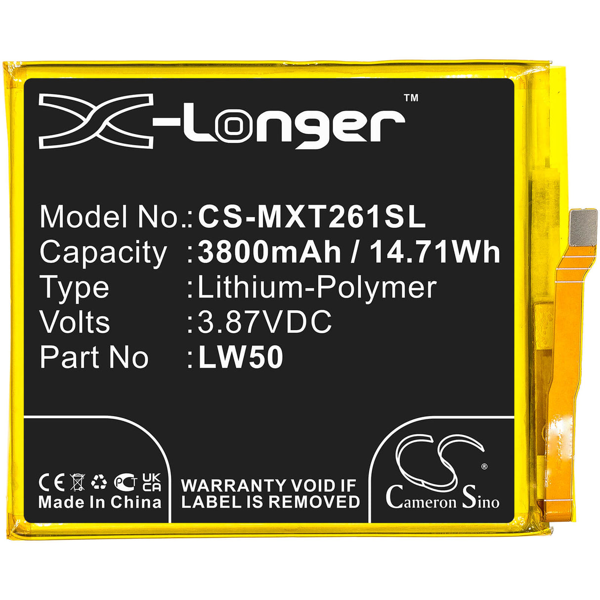 3.87V, Li-Polymer, 3800mAh, SmartPhone battery fits Motorola, Lw50, Moto Edge Plus, Moto Edge+, 14.71Wh Mobile, SmartPhone Cameron Sino Technology Limited (Smartphone)