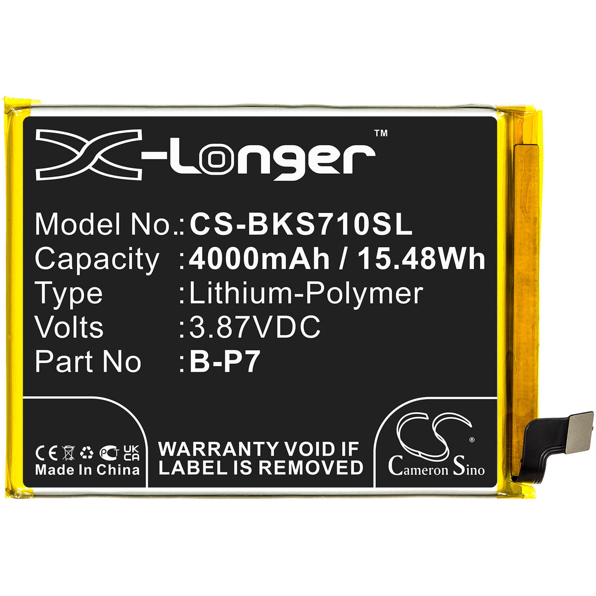 3.87V, Li-Polymer, 4000mAh, SmartPhone battery fits Vivo, B-p7, S7e, S7e 5g 2020, 15.48Wh Mobile, SmartPhone Cameron Sino Technology Limited (Smartphone)