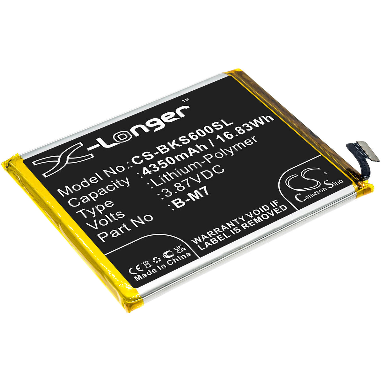 3.87V, Li-Polymer, 4350mAh, SmartPhone battery fits Vivo, B-m7, G1 5g, S6 5g, 16.83Wh Mobile, SmartPhone Cameron Sino Technology Limited (Smartphone)