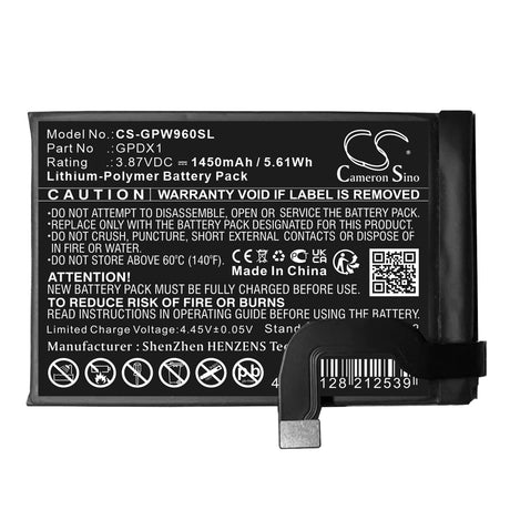 3.87V, Li-Polymer, 1450mAh, Mobile, SmartPhone battery fits Google, G0b96, G9fpl, 5.61Wh Mobile, SmartPhone Cameron Sino Technology Limited (Smartphone)