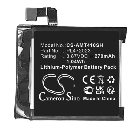 3.87V, Li-Polymer, 270mAh, Smartwatch battery fits Amazfit, Pl472023, Gts 4 Mini, 1.04Wh Smartwatch Cameron Sino Technology Limited