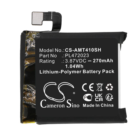 3.87V, Li-Polymer, 270mAh, Smartwatch battery fits Amazfit, Pl472023, Gts 4 Mini, 1.04Wh Smartwatch Cameron Sino Technology Limited