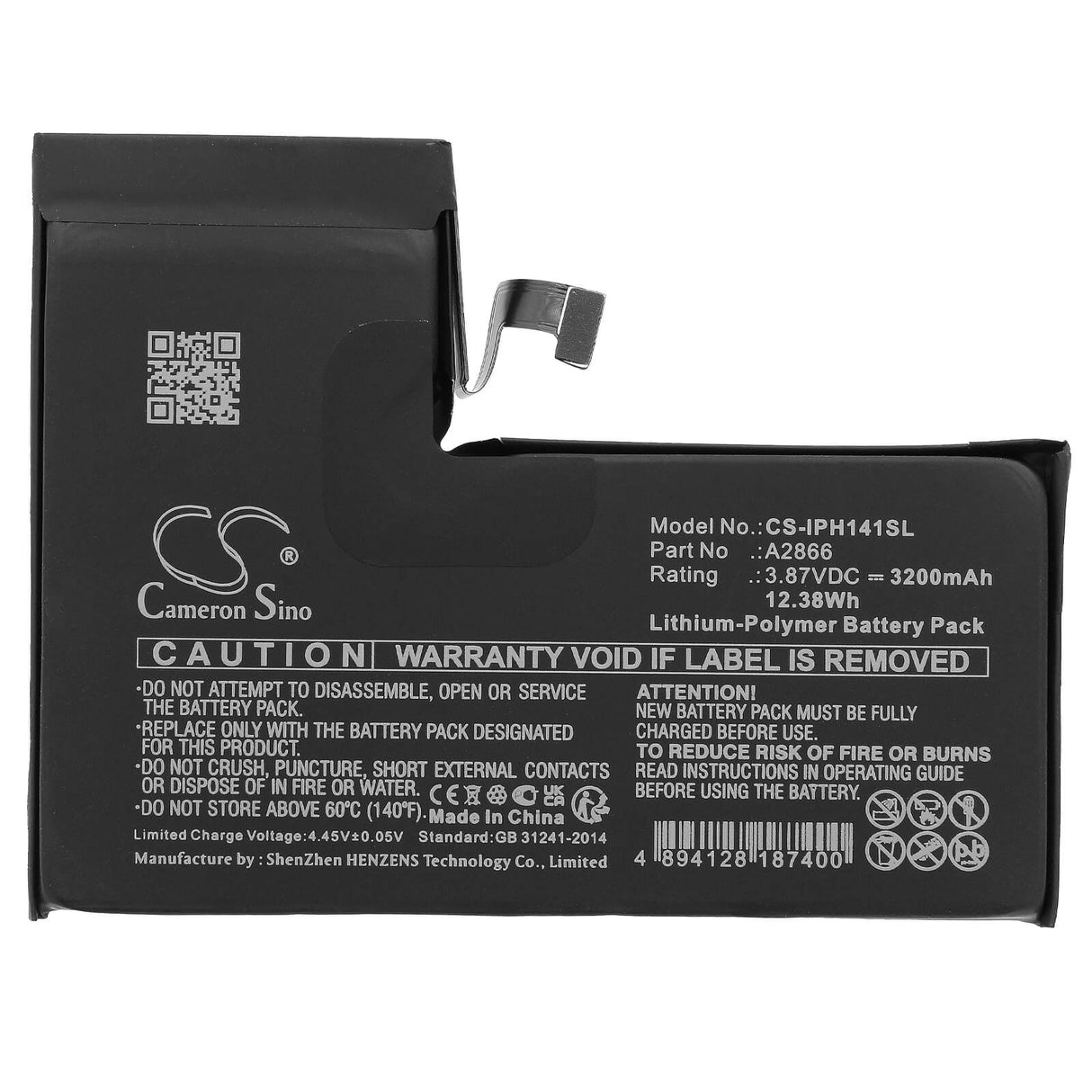 3.87v, Li-polymer, 3200mah, Battery Fits Apple, Iphone 14 Pro, 12.38wh Mobile, SmartPhone Cameron Sino Technology Limited (Smartphone)