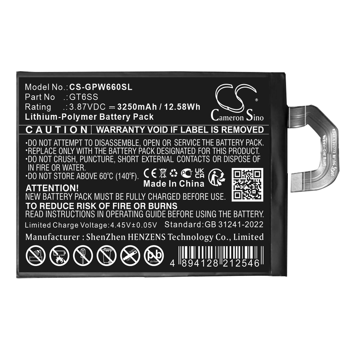 3.87V, Li-Polymer, 3250mAh, Mobile, SmartPhone battery fits Google, Pixel Fold, 12.58Wh Mobile, SmartPhone Cameron Sino Technology Limited (Smartphone)