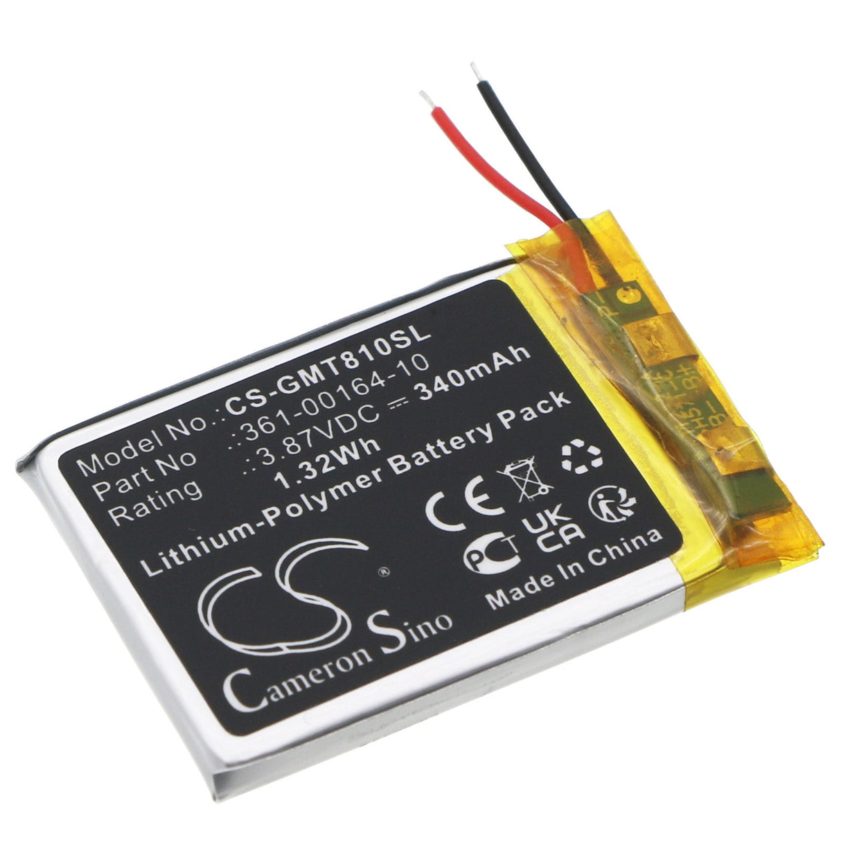 3.87V, Li-Polymer, 340mAh Smartwatch Battery fits Garmin, Instinct Solar, Std-810g, 1.32Wh Smartwatch Cameron Sino Technology Limited   