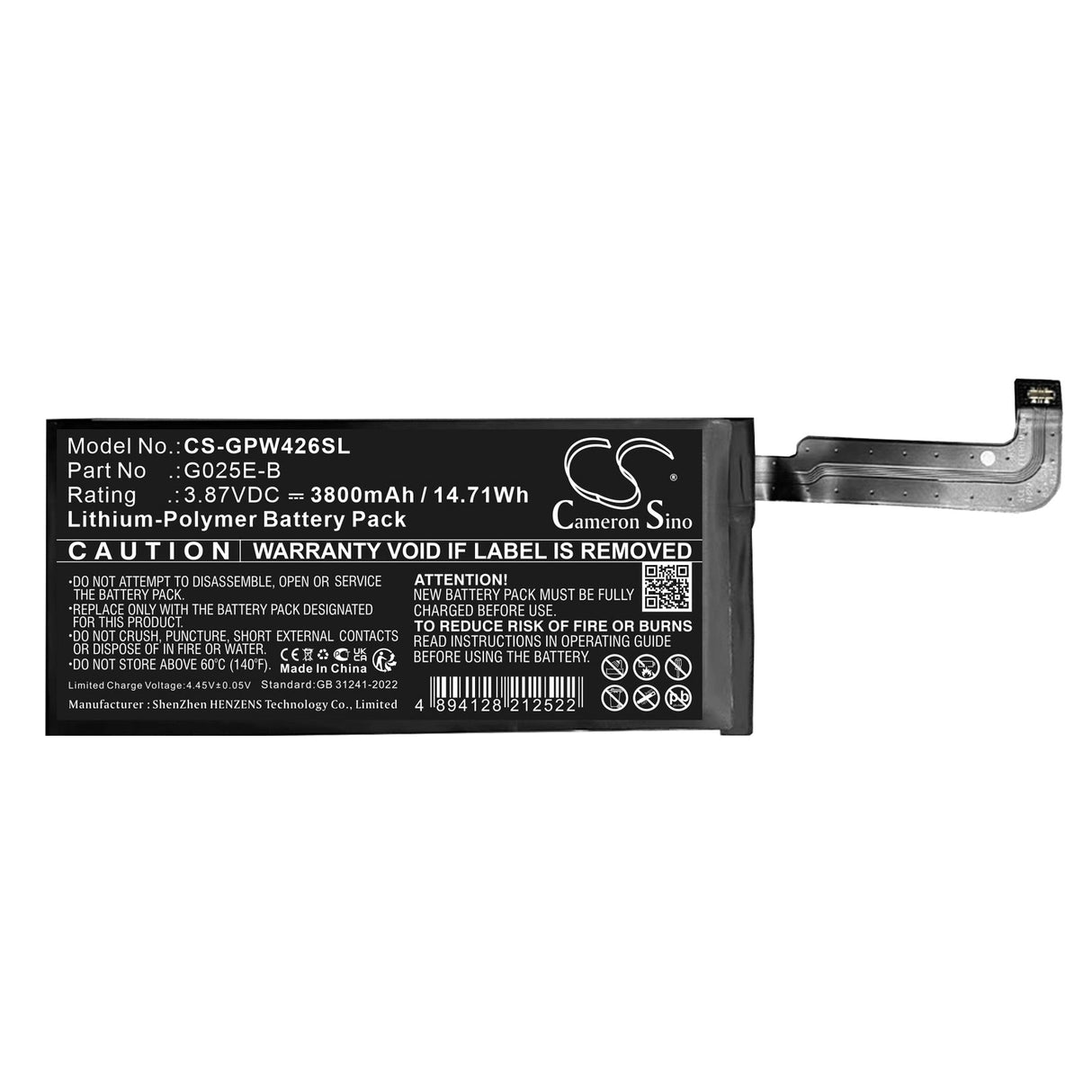 3,87V, Li-Polymer, 3800mAh, Mobile, batterie de smartphone compatible avec Google, G025e, G025h, 14,71Wh Mobile, Smartphone Cameron Sino Technology Limited (Smartphone)