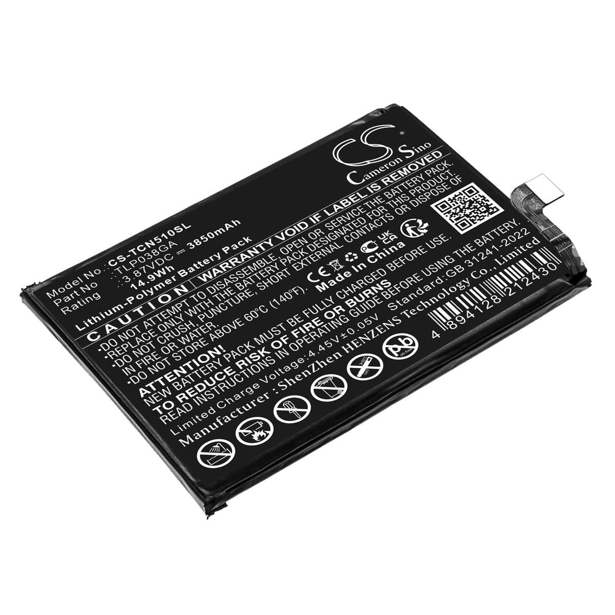3,87V, Li-Polymère, 3850mAh, Mobile, batterie de smartphone compatible avec Tcl, 50 Le, T510sp, 14.9Wh Mobile, Smartphone Cameron Sino Technology Limited (Smartphone)
