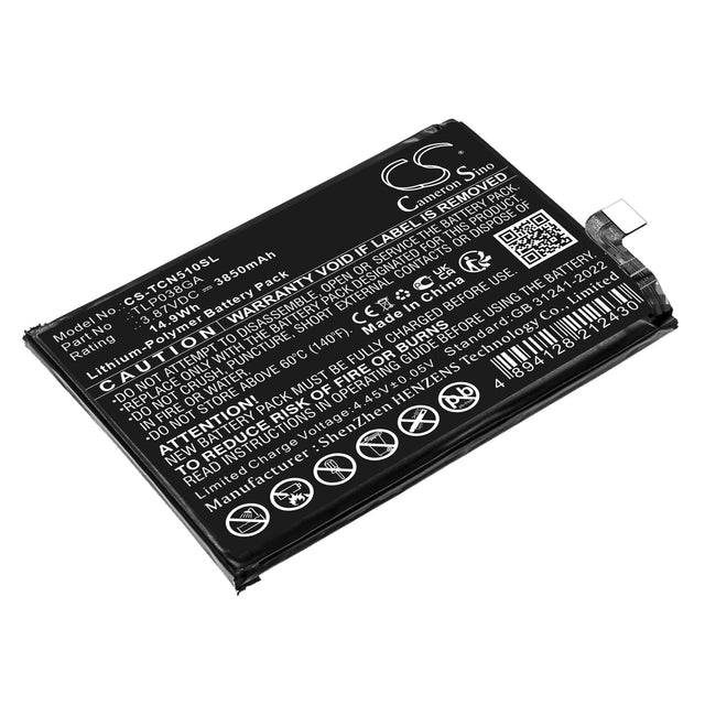 3,87V, Li-Polymère, 3850mAh, Mobile, batterie de smartphone compatible avec Tcl, 50 Le, T510sp, 14.9Wh Mobile, Smartphone Cameron Sino Technology Limited (Smartphone)