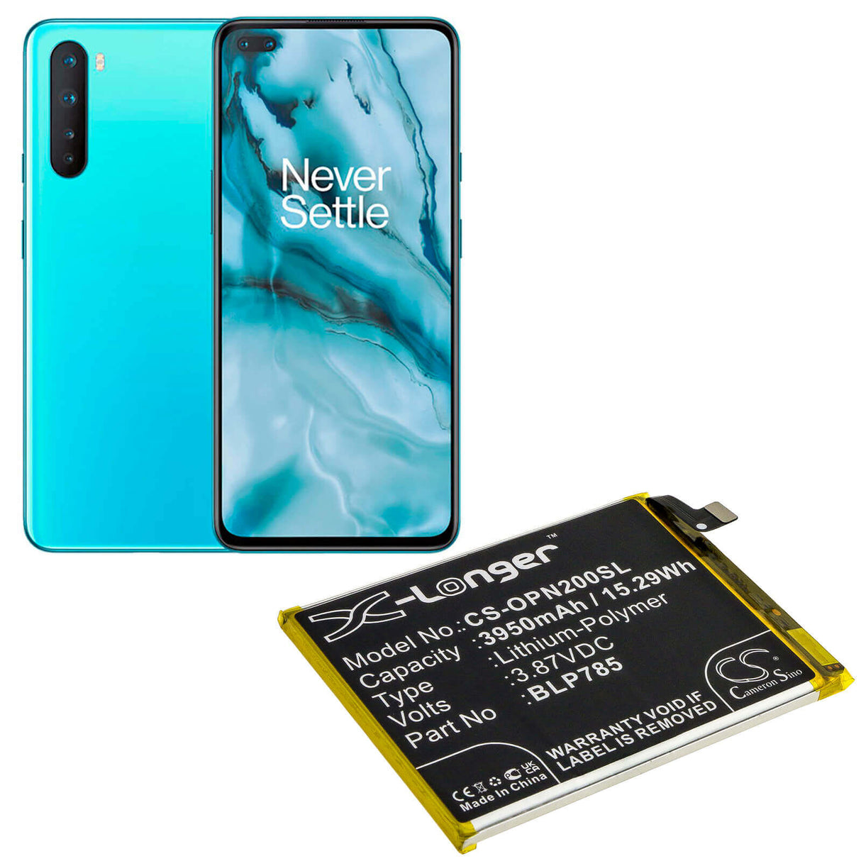 3.87V, Li-Polymer, 3950mAh, SmartPhone battery fits Oneplus, Blp785, Ac2003, Nord, 15.29Wh Mobile, SmartPhone Cameron Sino Technology Limited (Smartphone)