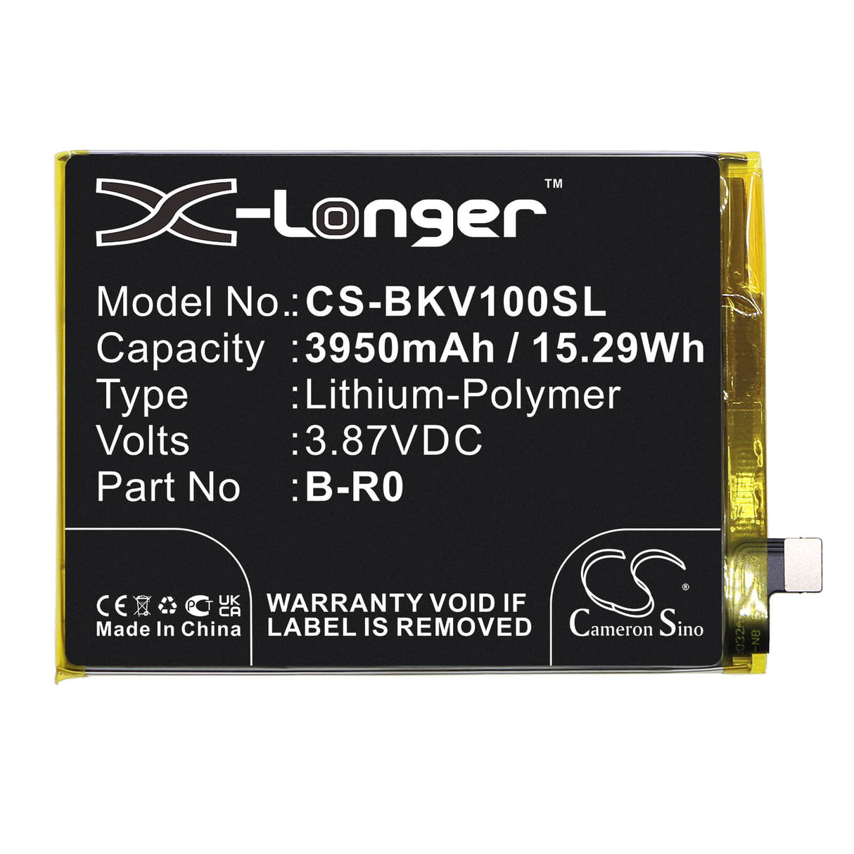 3.87V, Li-Polymer, 3950mAh, SmartPhone battery fits Vivo, B-r0, S10, V2121a, 15.29Wh Mobile, SmartPhone Cameron Sino Technology Limited (Smartphone)