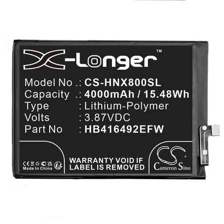 3.87V, Li-Polymer, 4000mAh, SmartPhone battery fits Honor, Hb416492efw, Tfy-lx1, Tfy-lx2, 15.48Wh Mobile, SmartPhone Cameron Sino Technology Limited (Smartphone)