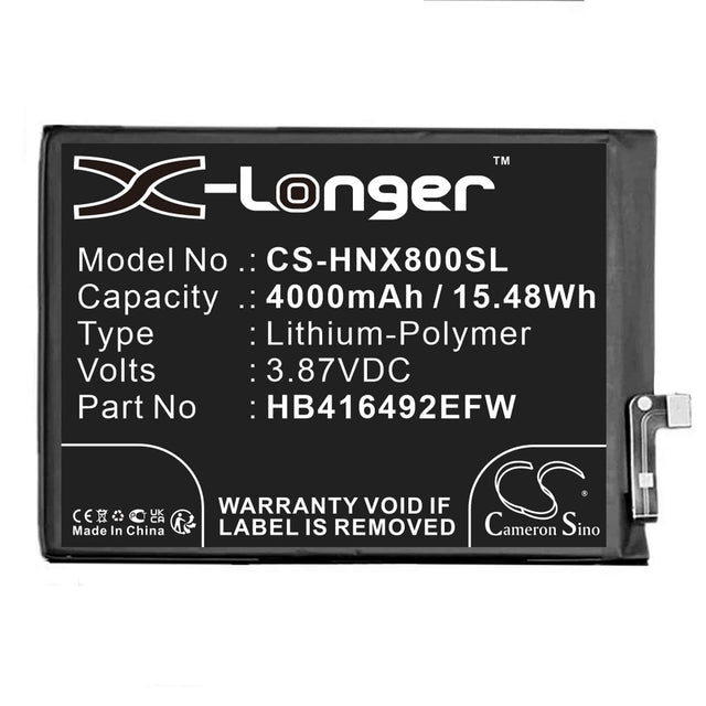 3.87V, Li-Polymer, 4000mAh, SmartPhone battery fits Honor, Hb416492efw, Tfy-lx1, Tfy-lx2, 15.48Wh Mobile, SmartPhone Cameron Sino Technology Limited (Smartphone)