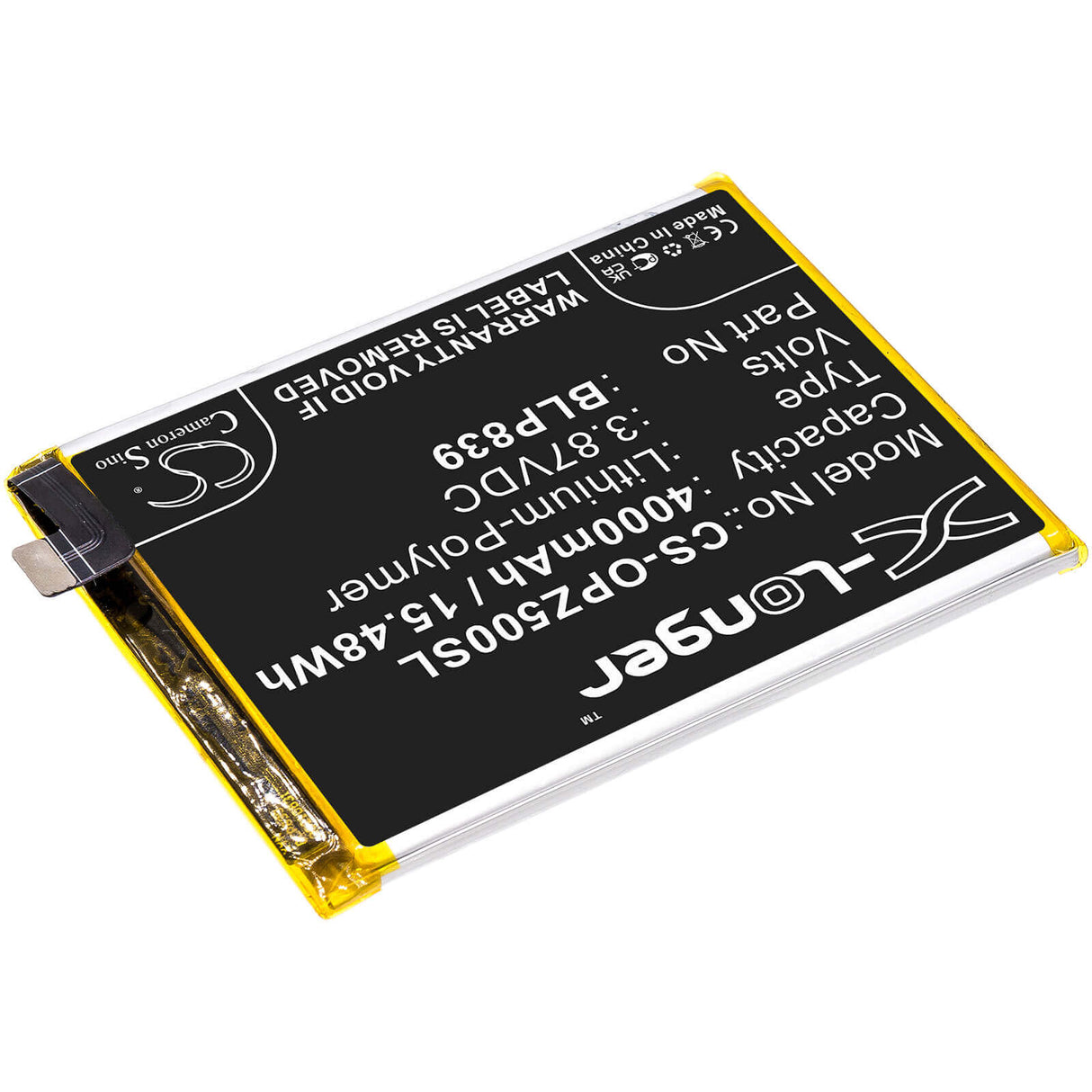 3.87V, Li-Polymer, 4000mAh, SmartPhone battery fits Oppo, Blp839, 2213, A94 5g, 15.48Wh Mobile, SmartPhone Cameron Sino Technology Limited (Smartphone)