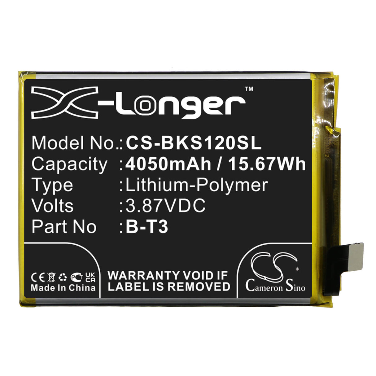 3.87V, Li-Polymer, 4050mAh, SmartPhone battery fits Vivo, B-t3, S12 Pro, S12 Pro 5g, 15.67Wh Mobile, SmartPhone Cameron Sino Technology Limited (Smartphone)