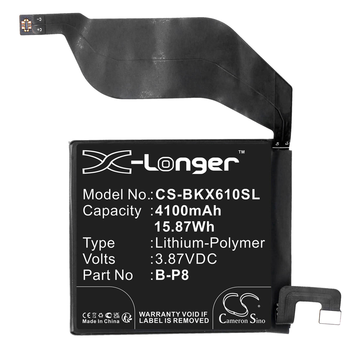 3.87V, Li-Polymer, 4100mAh, SmartPhone battery fits Vivo, B-p8, V2056a, X60 Pro Plus, 15.87Wh Mobile, SmartPhone Cameron Sino Technology Limited (Smartphone)