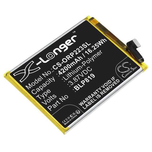 3.87V, Li-Polymer, 4200mAh, SmartPhone battery fits Oppo, Blp819, A95 5g 2021, Cph2211, 16.25Wh Mobile, SmartPhone Cameron Sino Technology Limited (Smartphone)