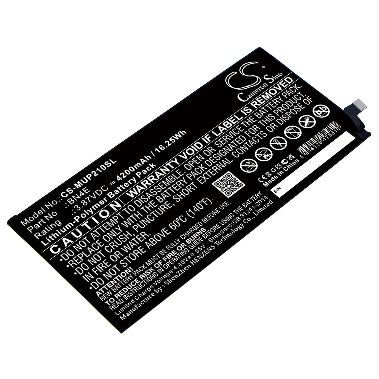3.87V, Li-Polymer, 4200mAh, Tablet battery fits Xiaomi, Bn4e, 21051182g, Mi Pad 5, 16.25Wh Tablet Cameron Sino Technology Limited