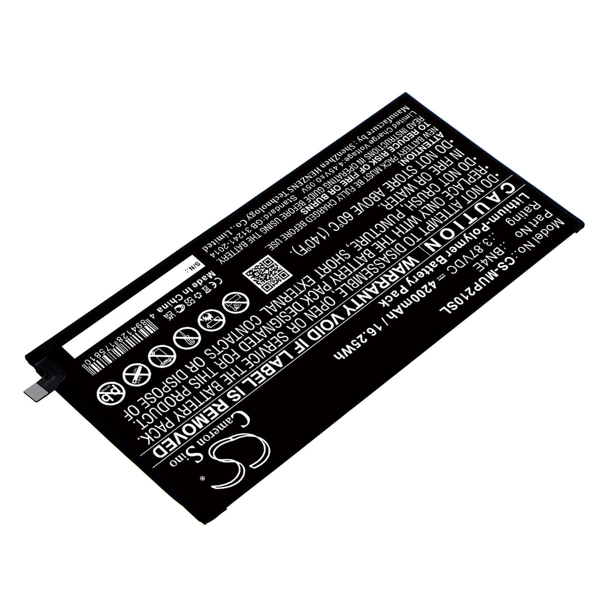 3.87V, Li-Polymer, 4200mAh, Tablet battery fits Xiaomi, Bn4e, 21051182g, Mi Pad 5, 16.25Wh Tablet Cameron Sino Technology Limited