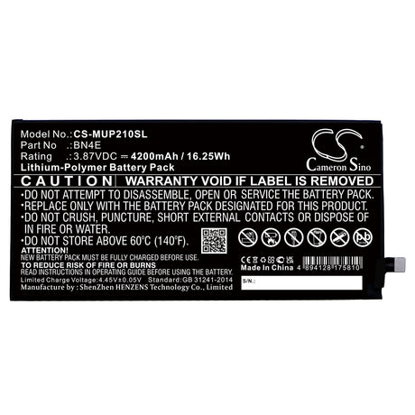 3.87V, Li-Polymer, 4200mAh, Tablet battery fits Xiaomi, Bn4e, 21051182g, Mi Pad 5, 16.25Wh Tablet Cameron Sino Technology Limited