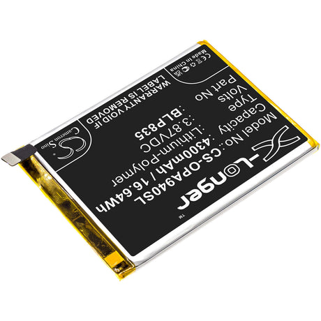 3.87V, Li-Polymer, 4300mAh, SmartPhone battery fits Oppo, Blp835, A94, A94 2021, 16.64Wh Mobile, SmartPhone Cameron Sino Technology Limited (Smartphone)