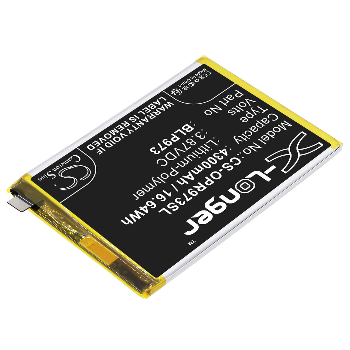 3.87V, Li-Polymer, 4300mAh, SmartPhone battery fits Oppo, Blp973, Pgx110, Phm110, 16.64Wh Mobile, SmartPhone Cameron Sino Technology Limited (Smartphone)