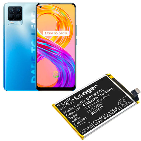 3.87V, Li-Polymer, 4300mAh, SmartPhone battery fits Oppo, Blp837, Realme 8 Pro, 16.64Wh Mobile, SmartPhone Cameron Sino Technology Limited (Smartphone)
