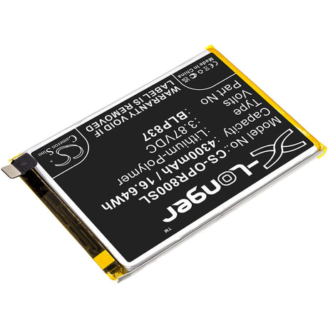 3.87V, Li-Polymer, 4300mAh, SmartPhone battery fits Oppo, Blp837, Realme 8 Pro, 16.64Wh Mobile, SmartPhone Cameron Sino Technology Limited (Smartphone)