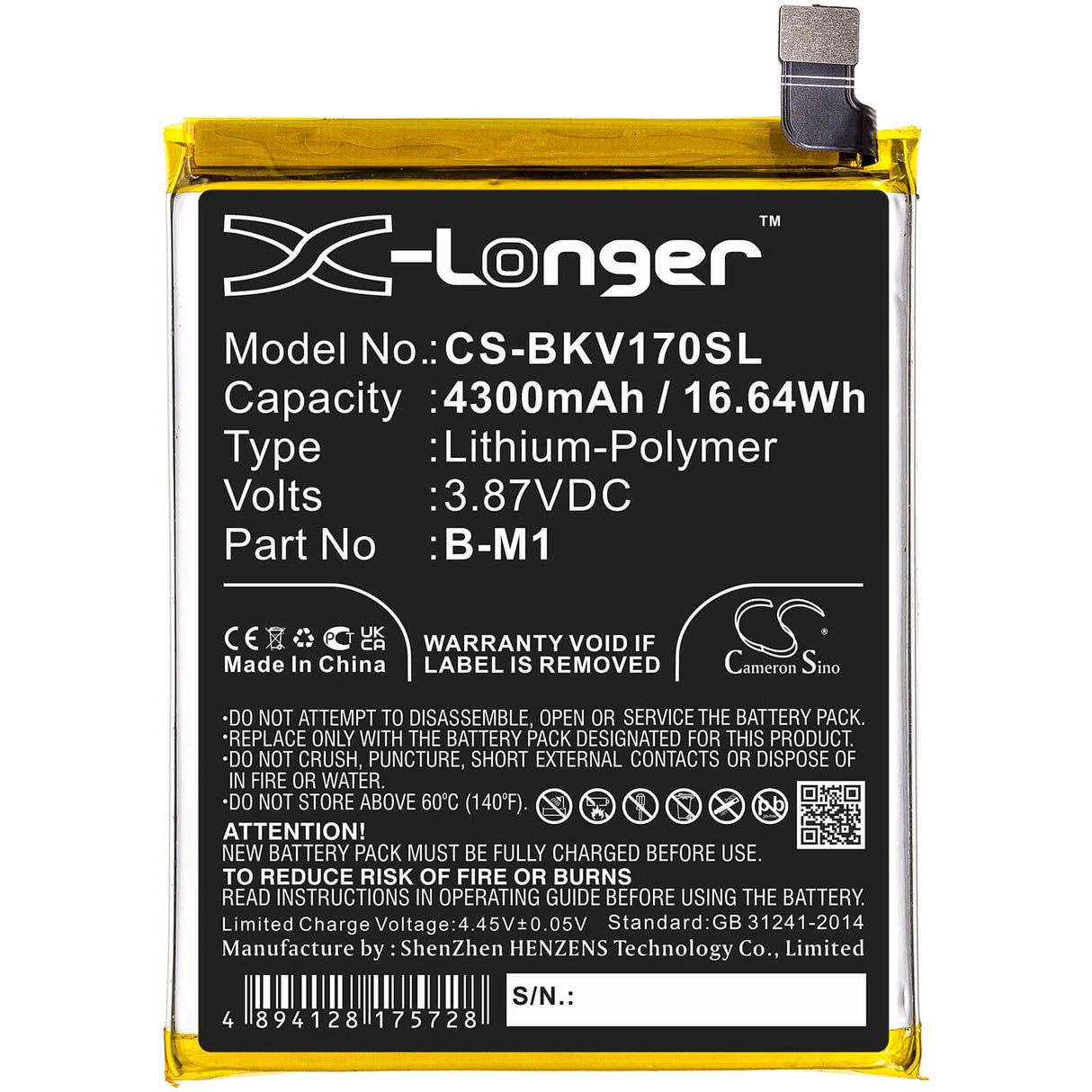 3.87V, Li-Polymer, 4300mAh, SmartPhone battery fits Vivo, B-m1, Pd1948, V17, 16.64Wh Mobile, SmartPhone Cameron Sino Technology Limited (Smartphone)