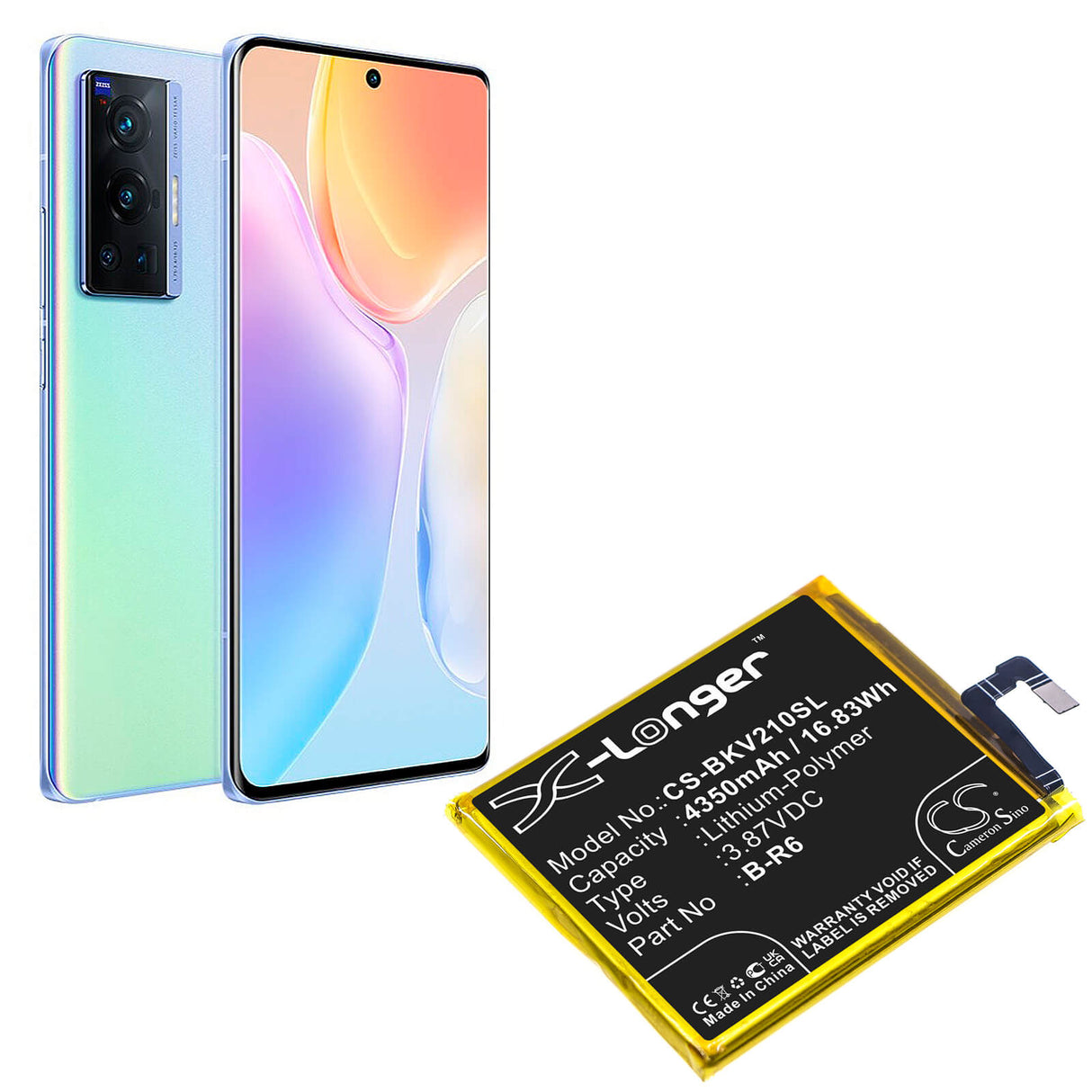 3.87V, Li-Polymer, 4350mAh, SmartPhone battery fits Vivo, B-r6, V2105, X70 Pro, 16.83Wh Mobile, SmartPhone Cameron Sino Technology Limited (Smartphone)